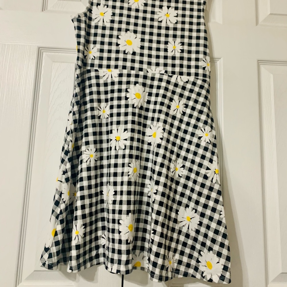 Checkered bright plaid spring floral A-line dress